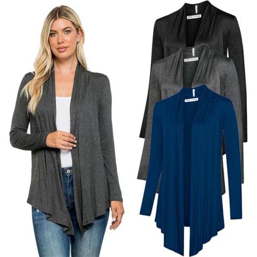 3 Pack Long Sleeve Cardigan for Women Open Front Dressy Casual Fall Draped